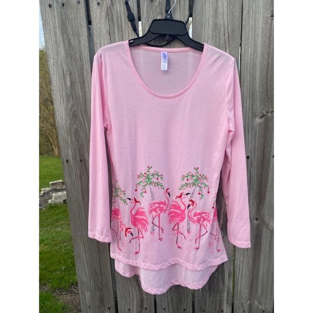 Mac & Belle Pink Flamingo Christmas Santa Hat Palm Tree High Low Top Small